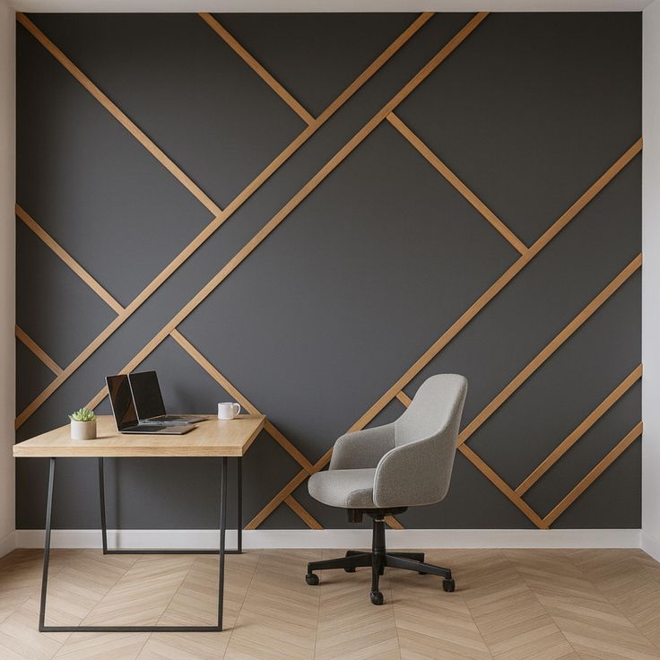 Modern Diagonal Wood Wall Molding Kit _ Geometric Wall Trim Design _ Custom Polystyrene Accent Panel for Office, DECO559
